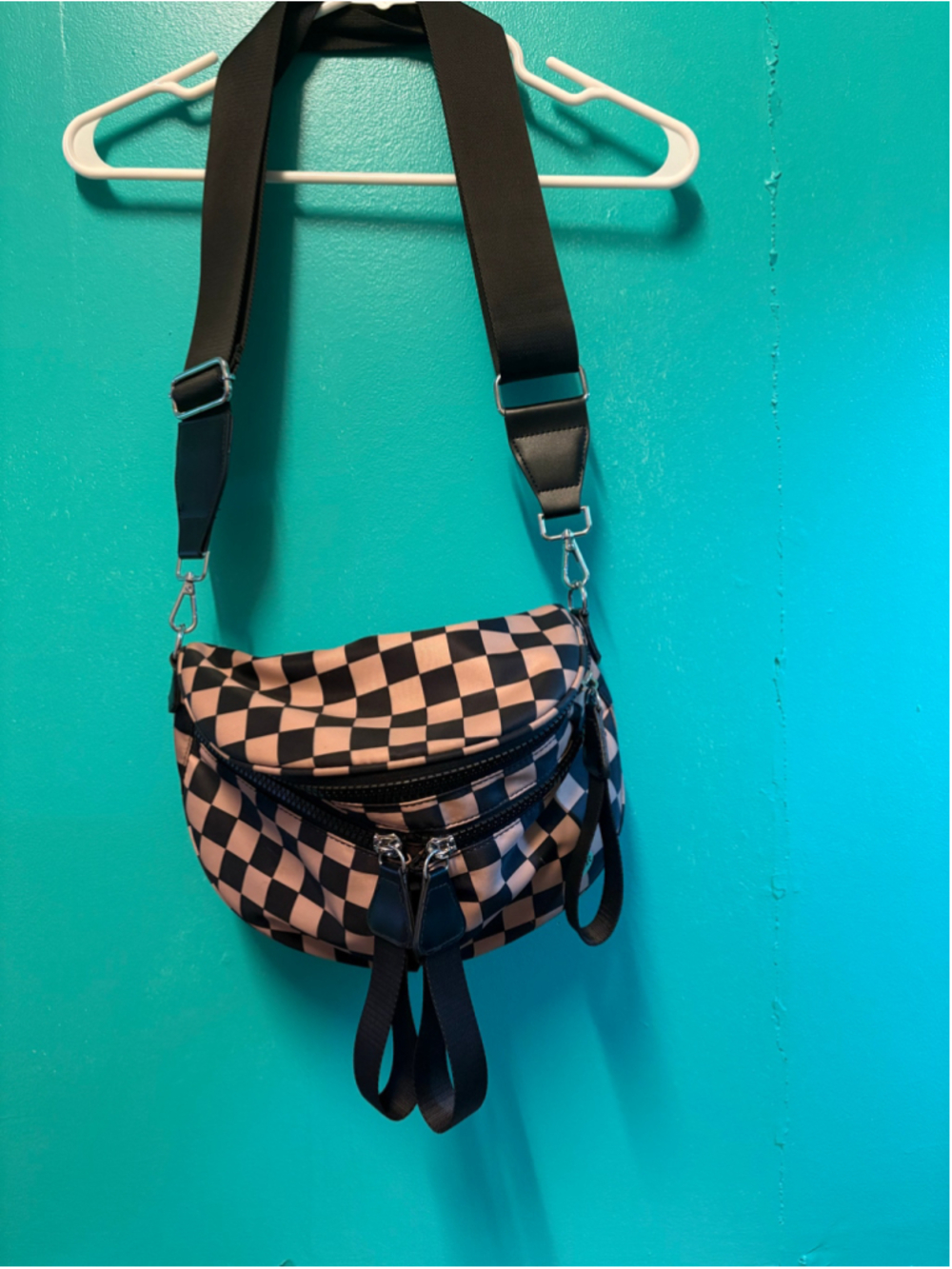 Women's Iris & Rainbow Khaki Checkered Crossbody Bag